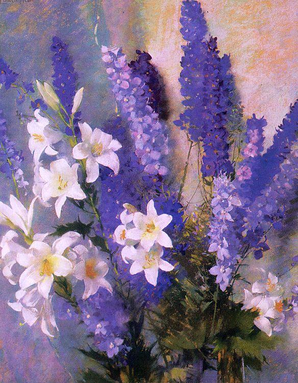 Hills, Laura Coombs Larkspur and Lilies oil painting picture